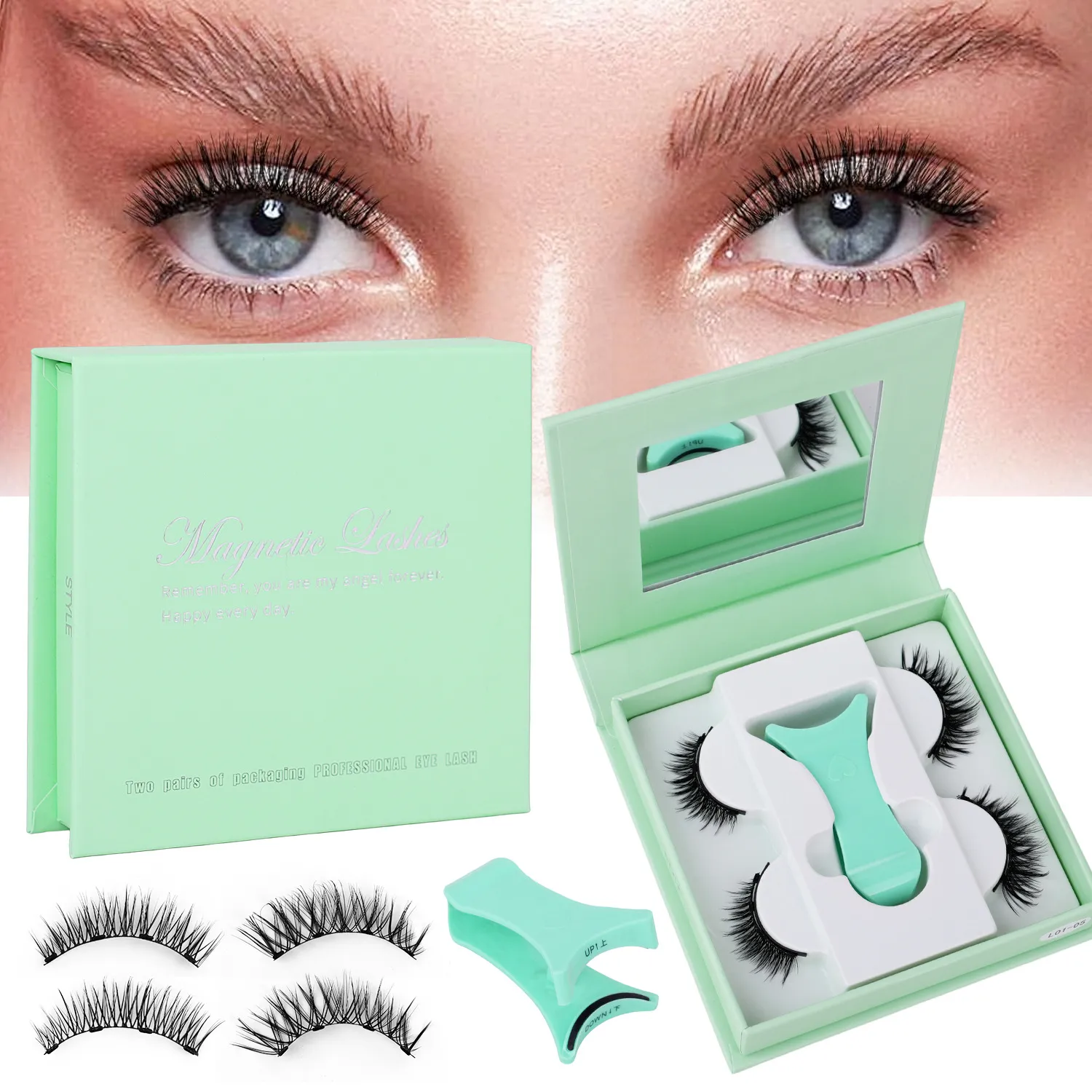 2 Pairs Magnetic False Lashes Natural Wispy Magnetic Eyelashes Portable All-in-one Case Reusable No Glue Eye Lashes Customized