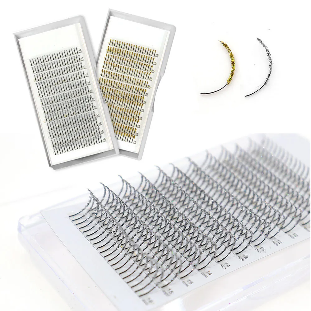 Golden Silver Fashion Glitter Eyelash Extensions Mix Length Individual Eyelash Extension False Eyelashes Glitter Silver