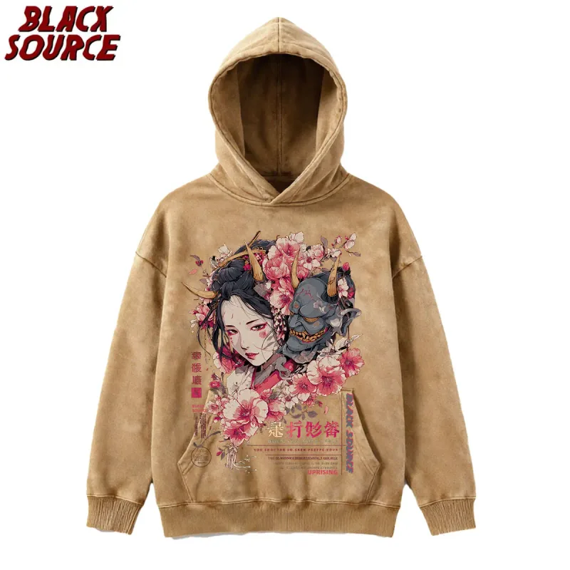 T240 Men's Women's Anime Dragon Floral Print Hoodie, Casual Pullover Hooded Sweatshirt, Comfortable Loose Fit Daily Wear