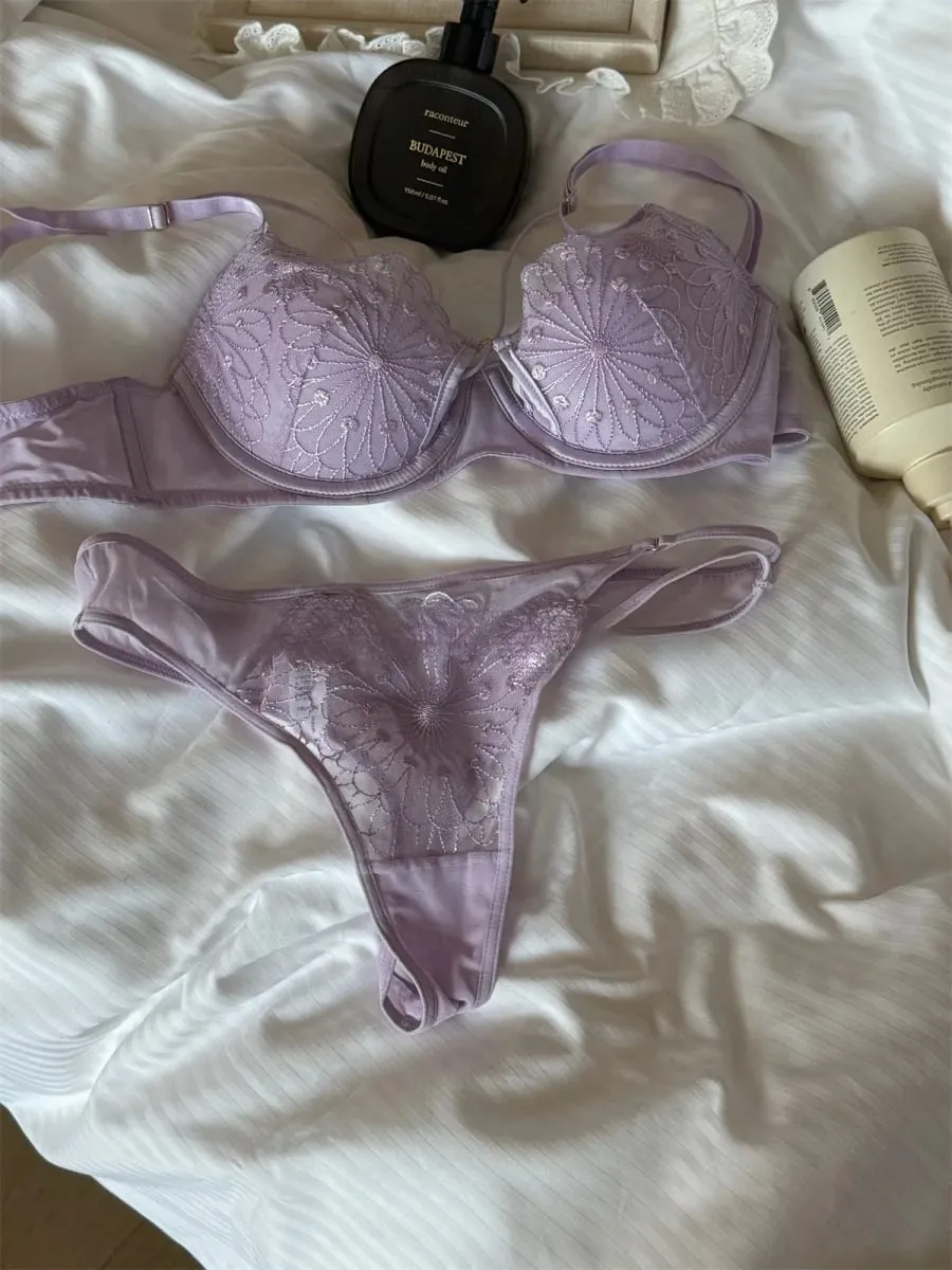 Purple niche lingerie gathered glossy bra anti-sagging gathered top support large size bra set women underwear