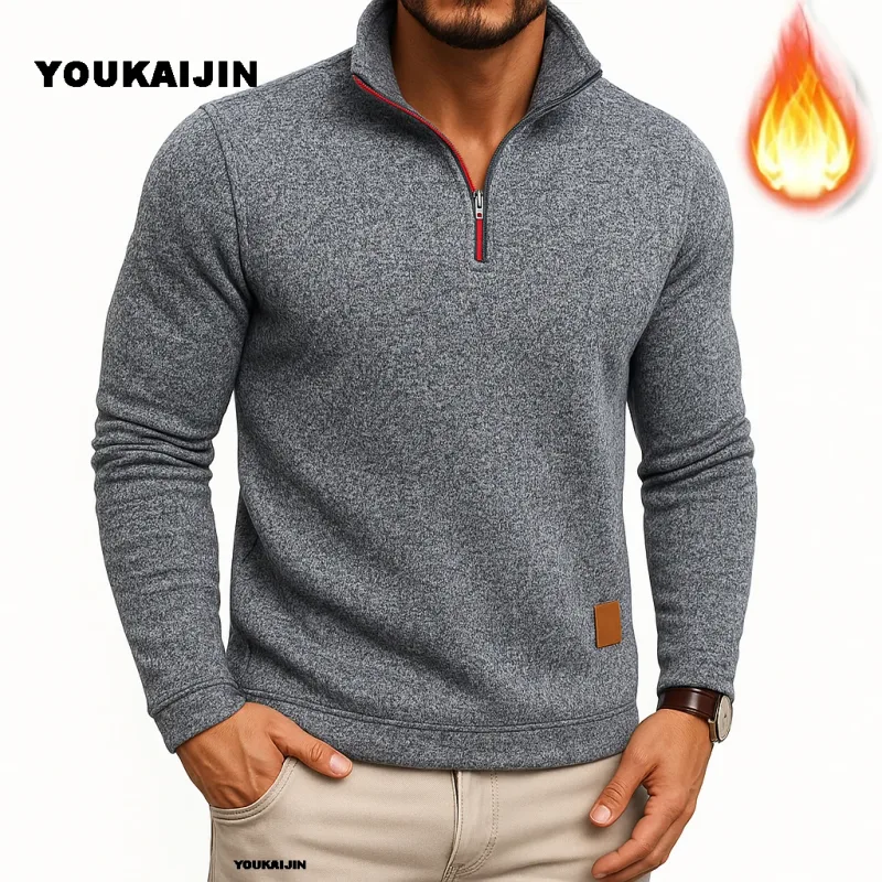 Men Sweatshirts Spring Thicker Pullover Quarter Zipper Pullover for Male Hoody Outdoor Sweatshir Autumn Solid Color Turtleneck