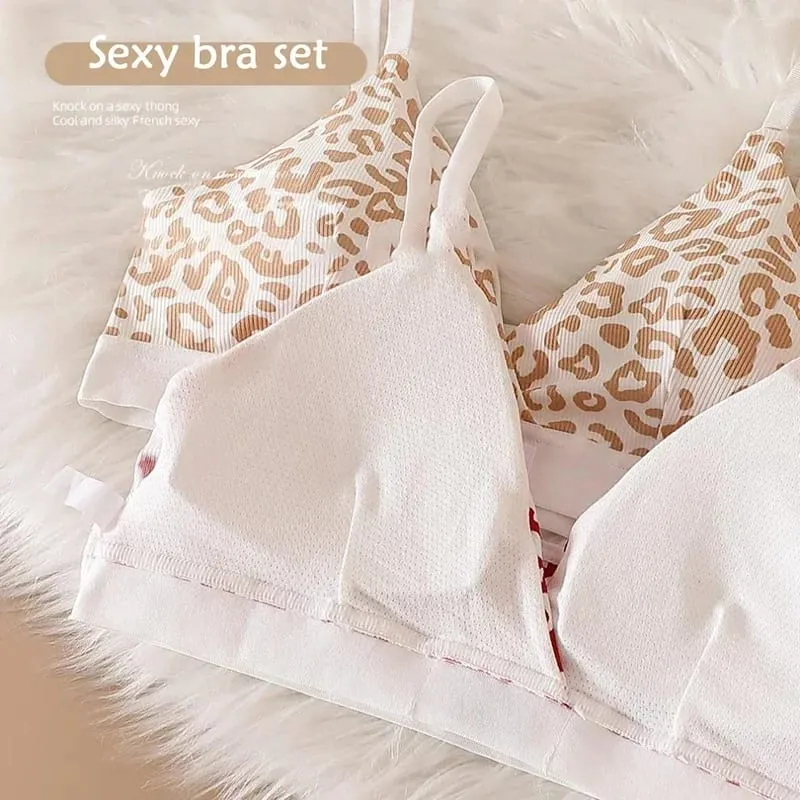 Women Seamless Bra Set Sexy Lingerie Low Waist Panties Leopard Bralette Set Vneck Sport Brassiere Female Cotton Underwear Set