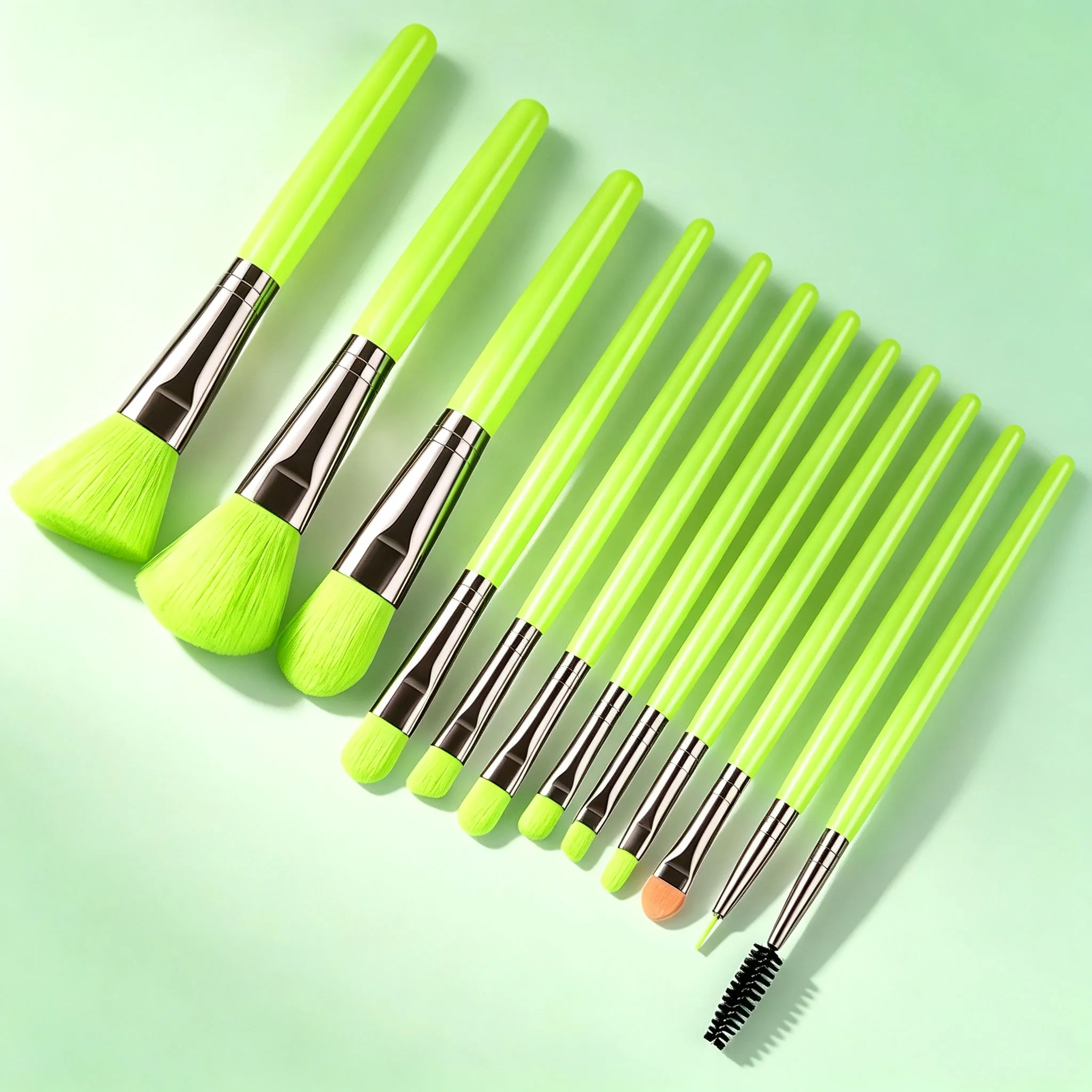 Neon Green 12 Pieces Makeup Brush Set Soft Cosmetic Brushes for Face Foundation Eyeshadow Blush Daily Make up Application
