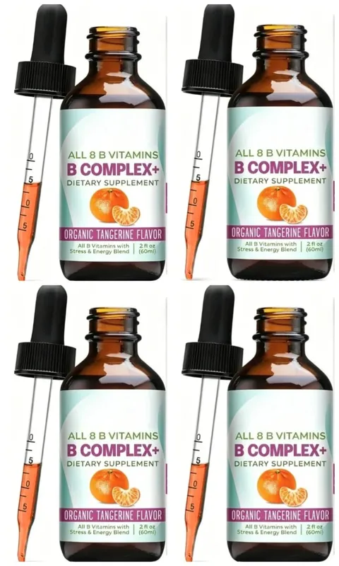Vitamin B Complex Liquid Drops Supplement Vegan B1 B2 B3 B5 B6 Biotin Folate and Choline Plus Blend for Energy Support 60ml