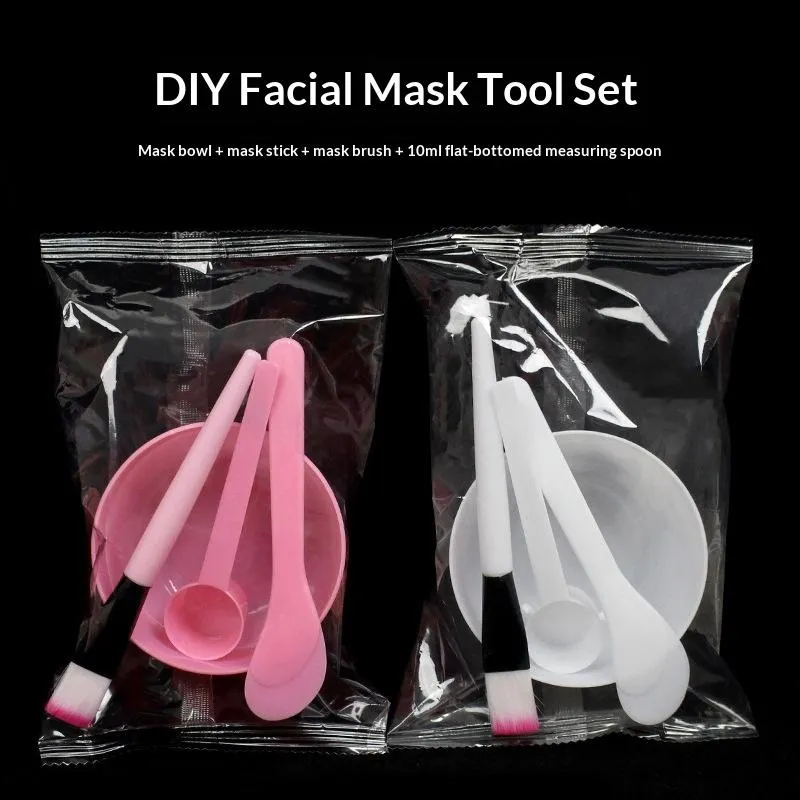 4Pcs DIY Facemask Mixing Tool Kit Facial Mask Bowl Stick Spatula Silicone Soft Face Brushes Spoons