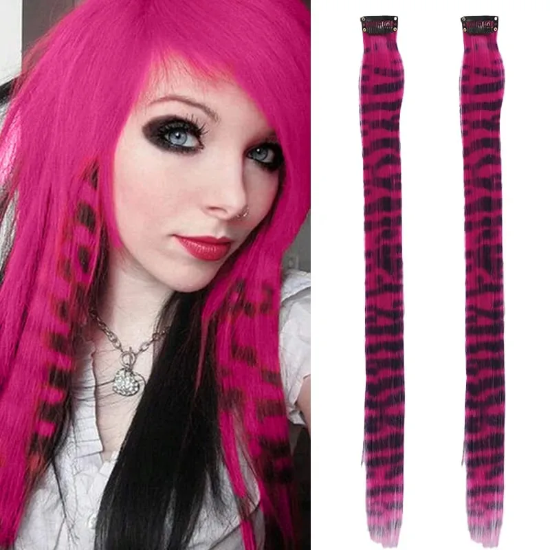 2PCS 18inch Hair Extensions Wig Hairpiece Colorful Leopard Print Hair Extensions Clip in for Women Halloween Party Daily Wear