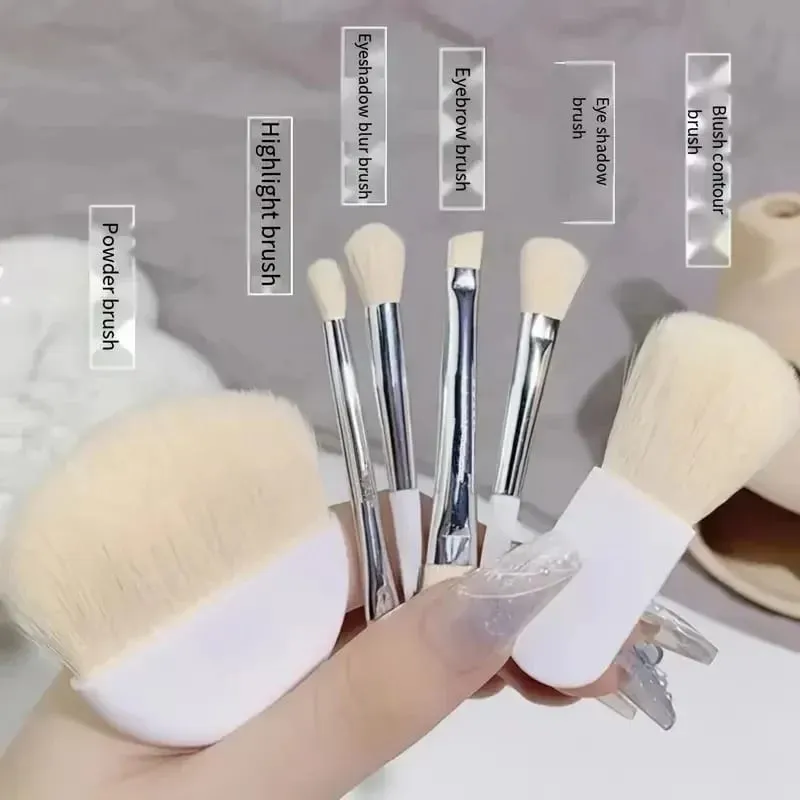 6Pcs Mini Travel Makeup Brushes Set with Clear Box Portable Cosmetic Powder Foundation Blush Blending Concealer Make Up Brushes