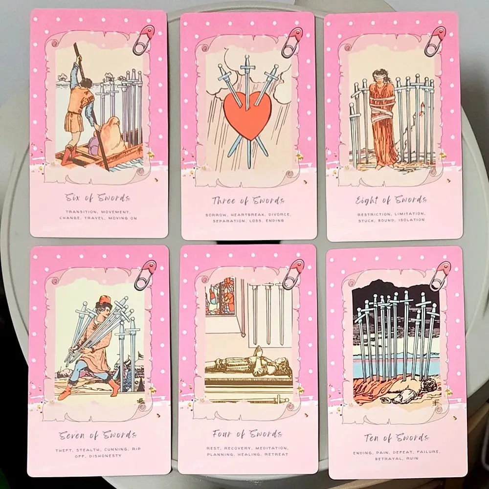 Pink Waite Tarot Deck 78 Cards With Keywords Cute Pink Collage Design Divination Oracle Deck Fortune Telling Board Game