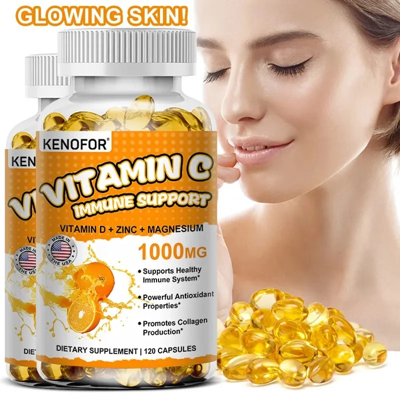 Vitamin C Capsules Antioxidant Support Immune System Cellular Energy Production Skin Brightening & Collagen Synthesis