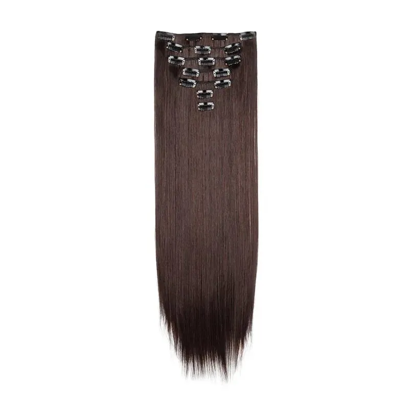 24Inch Synthetic 7Pcs/set Long Straight Hair Extension 16Clips Hairstyle Black Blonde Y2K Kpop Hairpiece for Women Christmas Eve