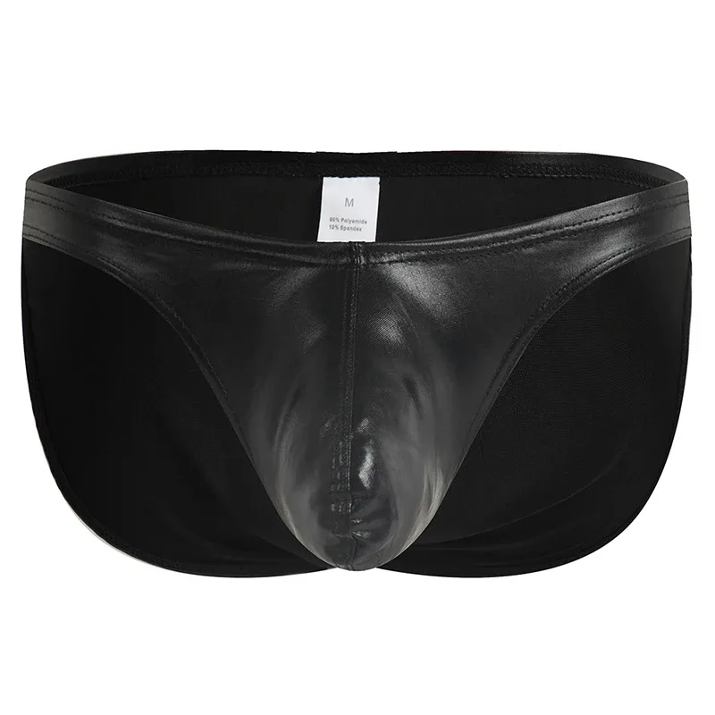 Men's Fashion Low Waist Imitation Leather Briefs with U Convex Pouch Sexy Underwear Lingerie 3PCS/2PCS/1PC Set