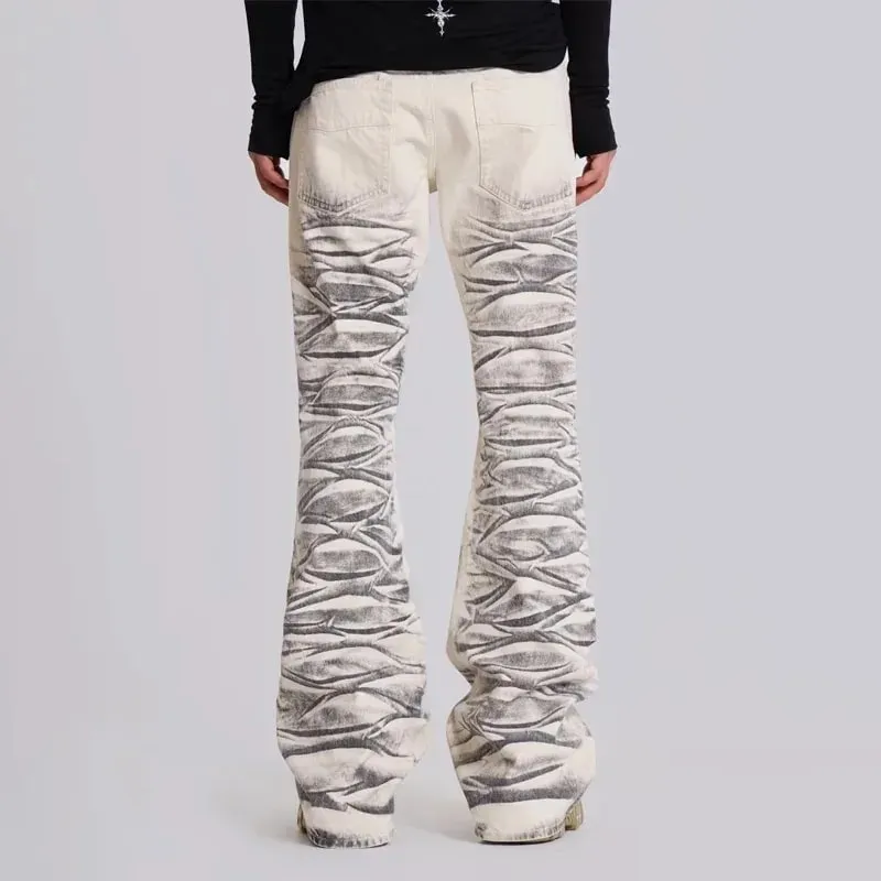 Y2K Retro Distressed Flare Jeans Women High Waist Vintage Washed Denim Bell Bottom Pants Harajuku Streetwear Casual Trousers