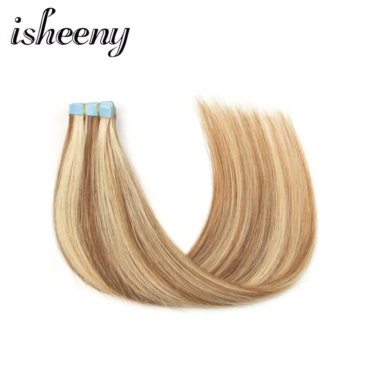 Mini Tape In Human Hair Extensions Natural Straight 10pcs/pack Invisible Machine Remy Hair Extensions 12-20 inches Easy to Wear