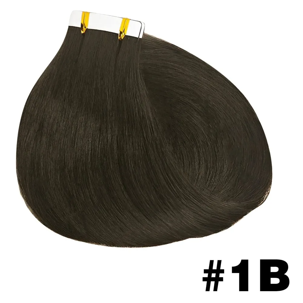 Straight Tape Ins Hair Extensions 50g Natural Black 100% Human Hair Tape In Invisible Glue Seamless Full Head Adhesive 26 Inches
