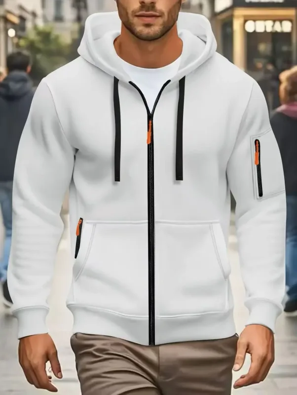 Men Autumn and Winter New Hoodies Long Sleeve Sweatshirt Pocket Zipper Design Hooded Sweatshirt Men Sportswear Casual Jacket
