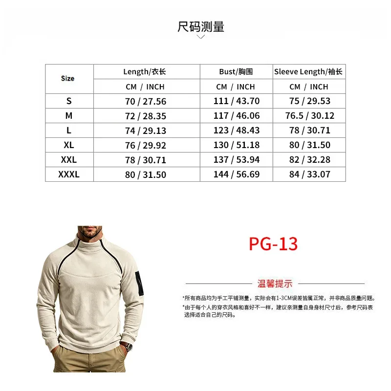 Men Fleece Stand Collar Sweatshirt Diagonal Zipper Arm Pocket Long Sleeve Loose Casual Pullover Autumn Winter Outdoor Tops