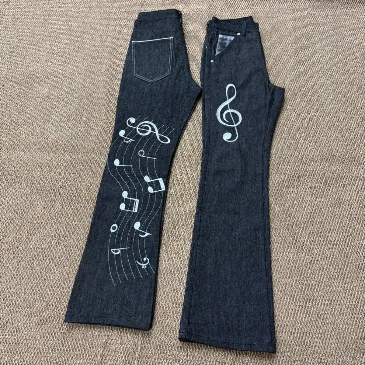Note Rose Embroidered Original Color Jeans Unisex 1021M Version Slightly Flared HighStreet Wear Straight Jeans Stacked Pants Men