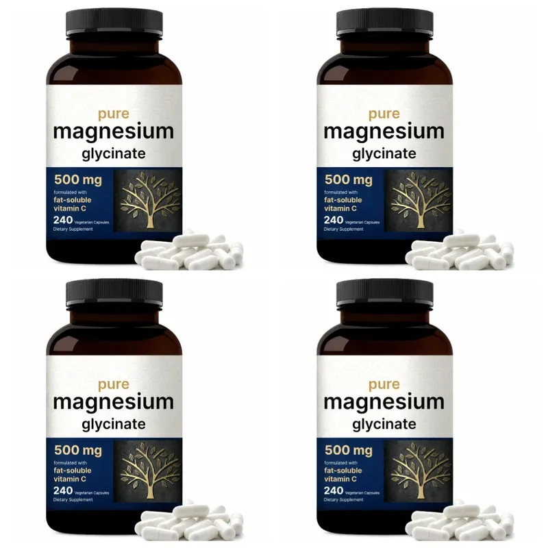 Pure Magnesium Glycinate 500mg Capsules with Vitamin C Supports Relaxation Muscle Nerve Health Bone Support 240 Capsules