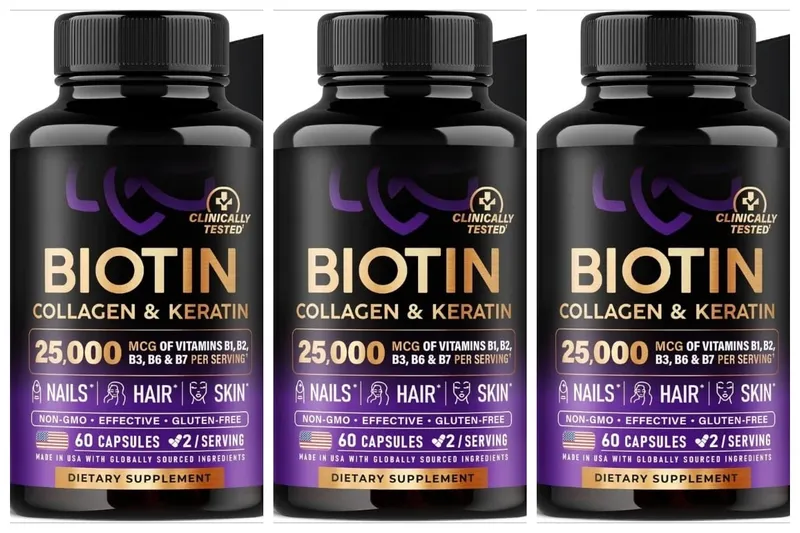 Biotin Collagen & Keratin Capsules with Hyaluronic Acid & B-Vitamins for Hair Skin & Nails Nourishment Support Adults 60 Caps