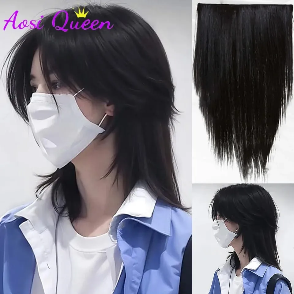 Synthetic Short Light Natural Men's One-piece Korean Style Invisible Wolf Tail Mullet Wig Extensions