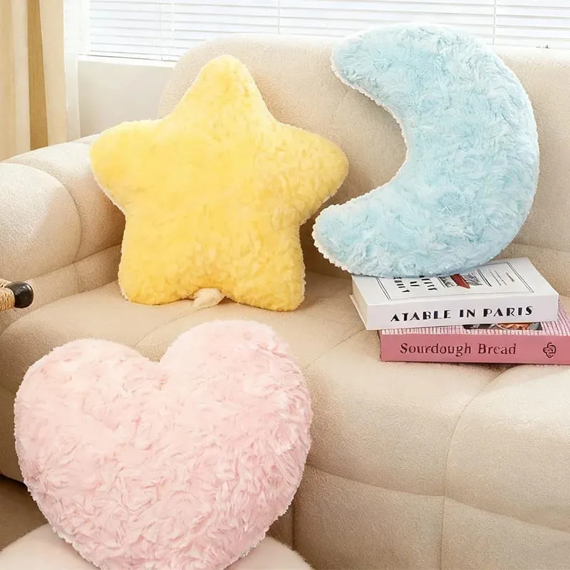 Colorful Sky Pillow Stuffed Moon Star Heart Plush Cushion Sofa Chair Back Support Plushie Decoration Gift
