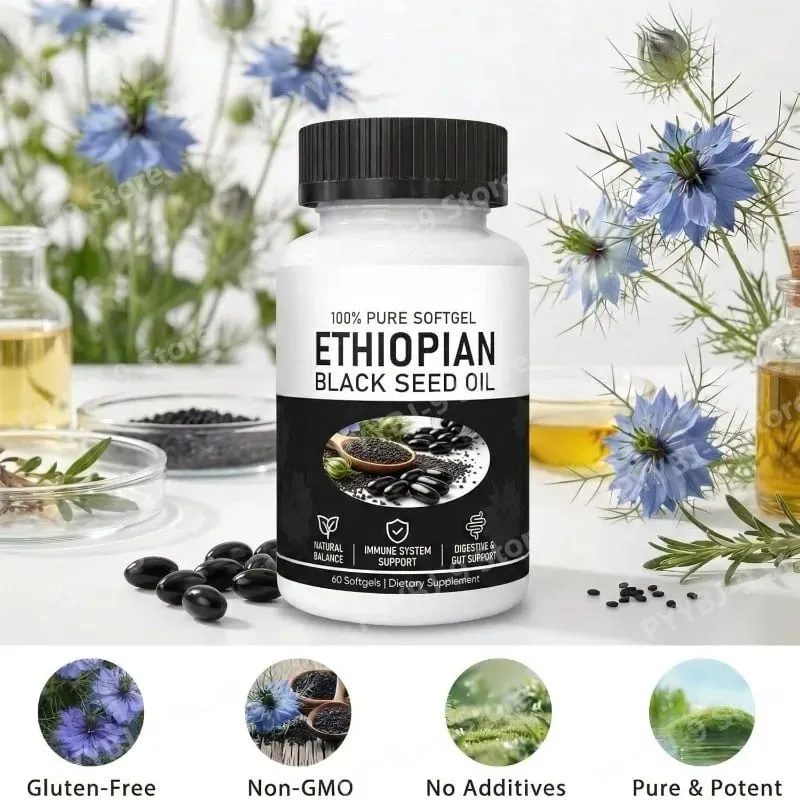 Softgels שמן זרעים שחורים אתיופיים 800 מ"ג קפסולות תמצית צמחים בכבישה קרה תמיכה יומית באיזון בריאות ללא GMO 60 ספירה