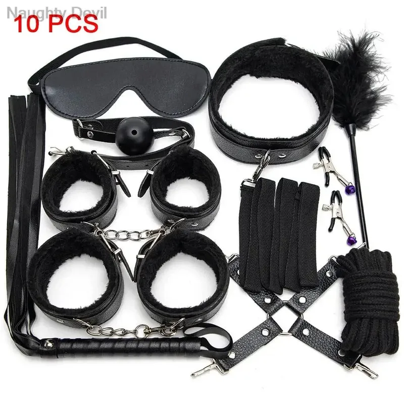 Sexy Toys for Cosplay Couples Adult Products 18 Handcuffs Erotic Accessories Bondage Hemp Rope Mask Sex SM BDSM Bondage Kit Set