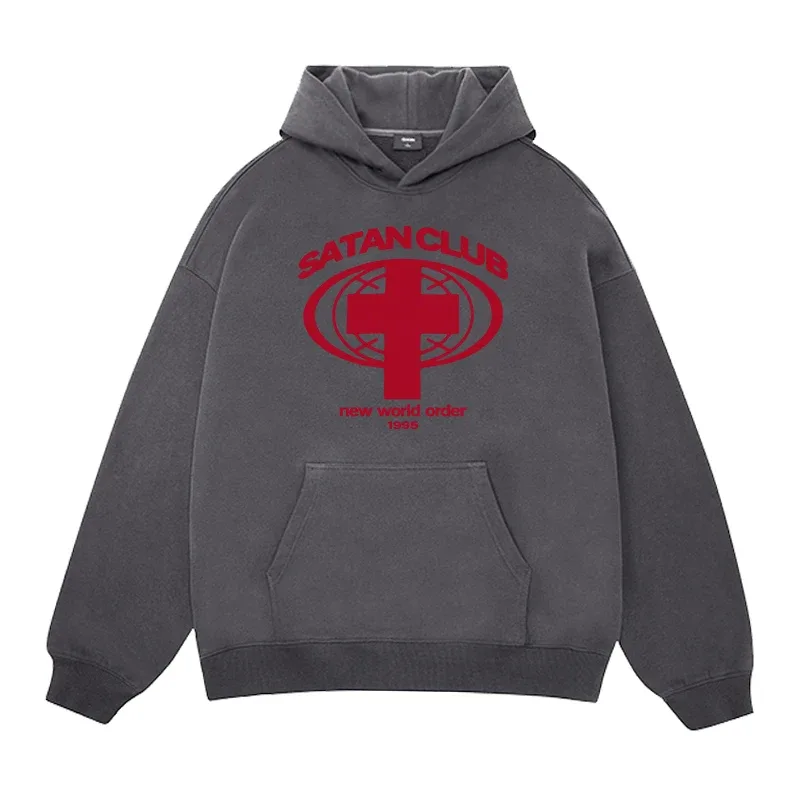 Harajuku Streetwear Oversized Ανδρικό πουλόβερ με κουκούλα Satan Club Φούτερ με κουκούλα γραφικών τύπων Φούτερ Hip Hop Αισθητικά μπλουζάκια Goth Y2k