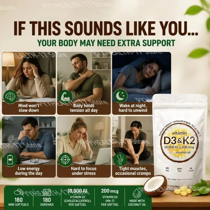 Vitamin D3 K2 Softgels with MK-7 and Coconut Oil 10 000 IU + 200 Mcg Adult Bone and Immune Wellness Support 180 Mini Softgels