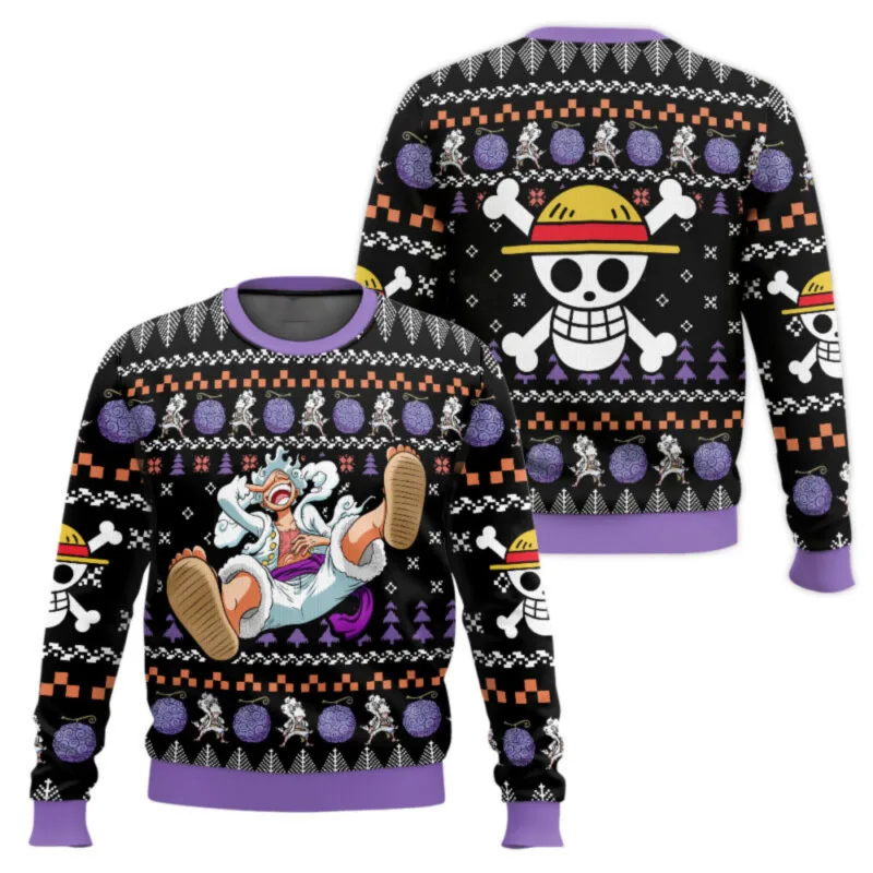 New sweater, Japanese anime, Luffy, Robin, Bandai, One Piece, 3D hoodie, Christmas sweatshirt, men's round-neck T-shirt