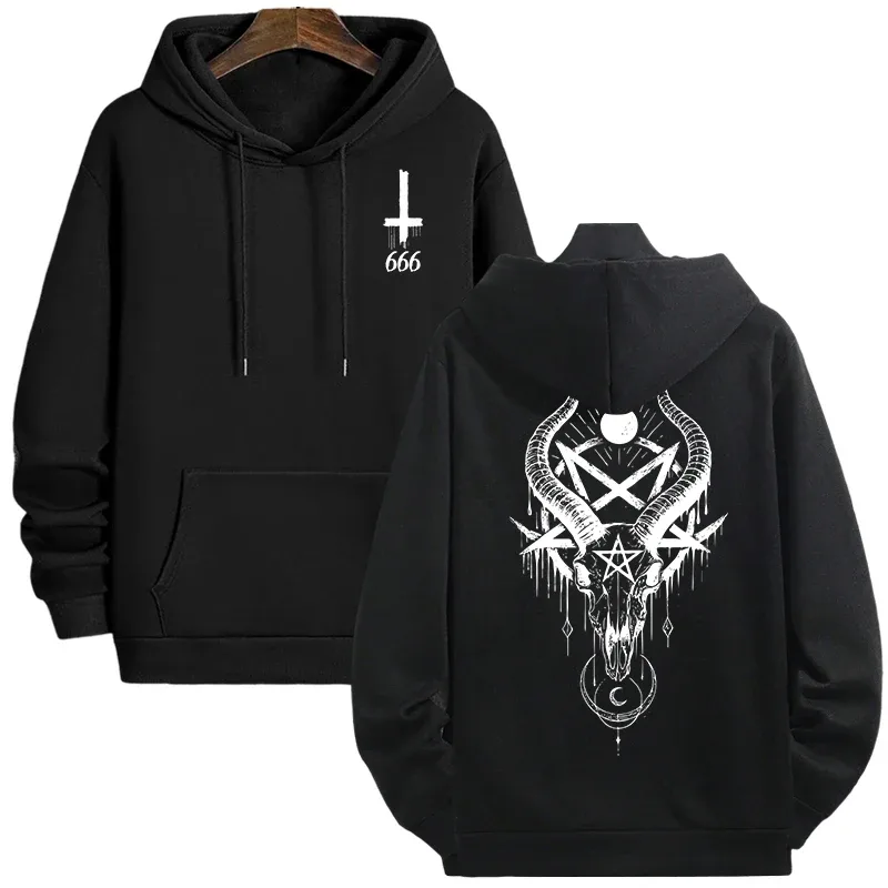 Autumn Winter Male Top Casual Pullover 666 & Inverted Cross Men's Gothic Hoodies Demonic Horror Face Print Sweatshirt Streetwear