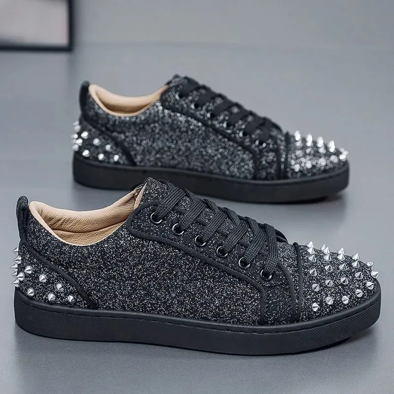 New Street Personality Skate Shoes Men Trend Sneakers Tapered Rivets Casual Studded Trainers Fashion Punk Hip Hop Shoes Man Boy