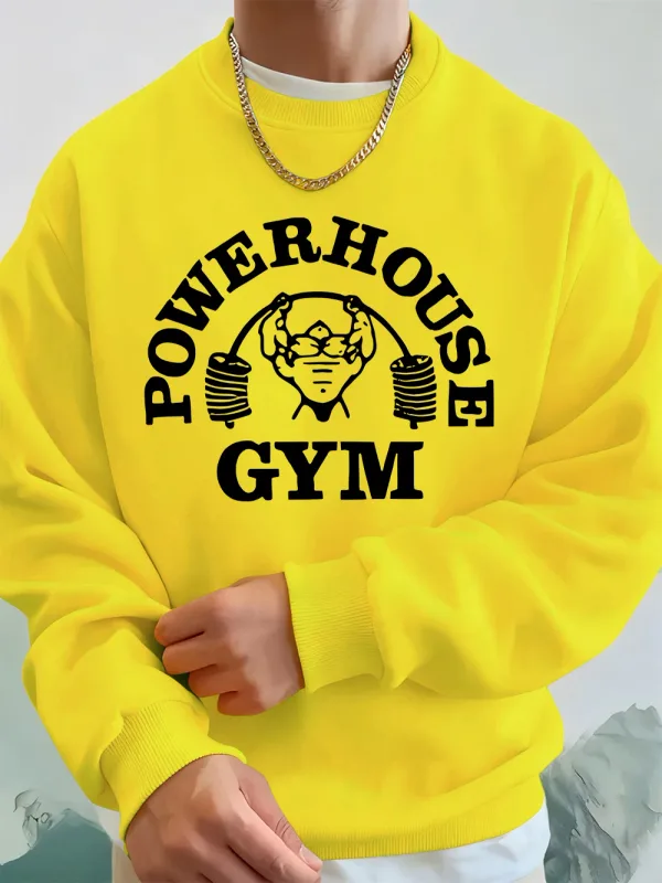 Powerhouse Gym Letter Printing Men Sweatshirts Winter Fleece Warm Hoodie Korean Loose Crewneck Pullovers Hip Hop Male Clothes