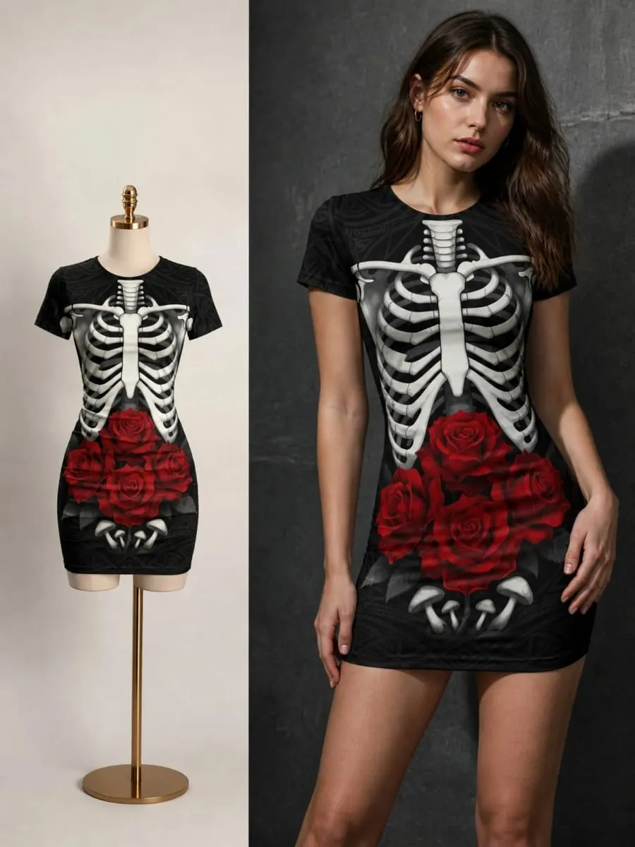 Womens Short Sleeve Bodycon Mini Dress Slim Fit Crew Neck Floral Print Casual Summer Party Cute Trendy Flattering Party Sundress