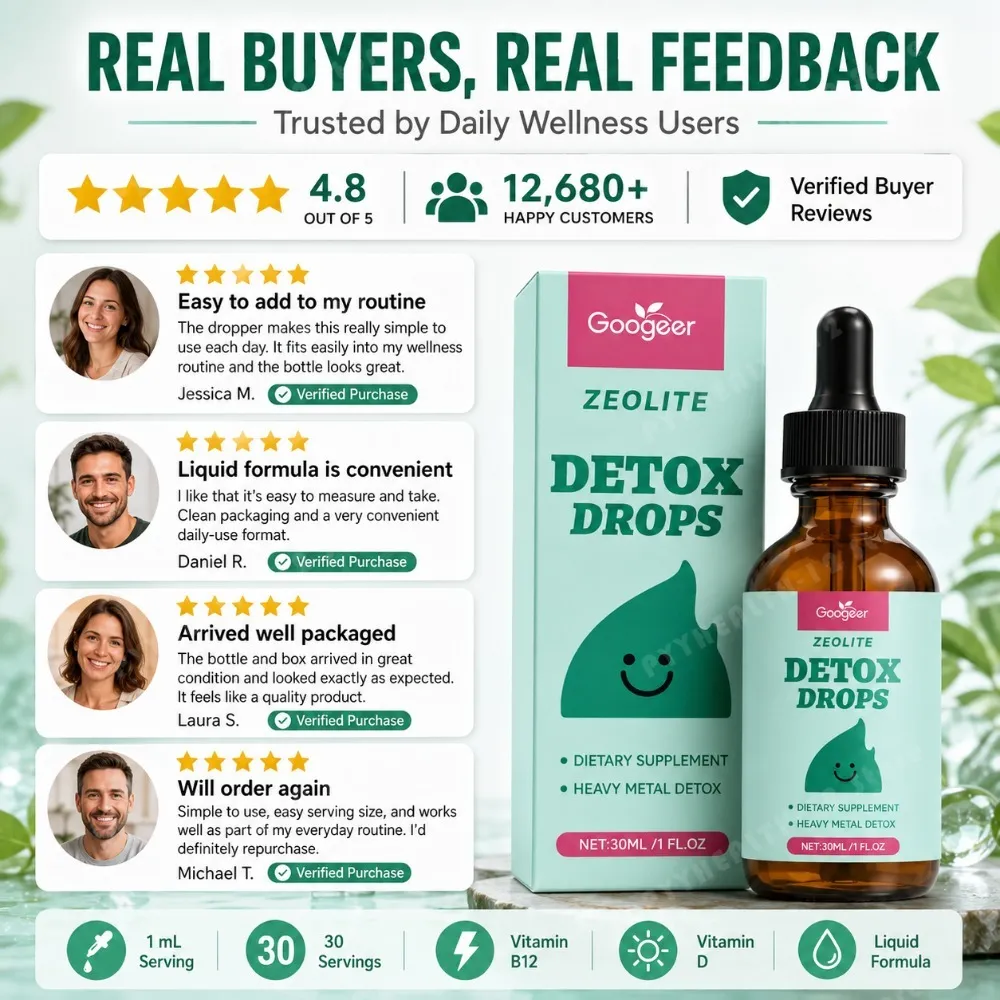 Googeer Zeolite Detox Drops 30ml Heavy Metal Support Vitamin B12 D3 Daily Cleanse Formula Non-GMO Soy-Free Dietary Supplement