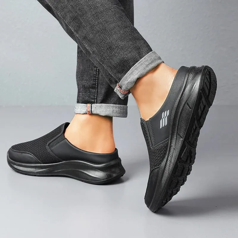 Pull-on Dual Wear Breathable Grid Knit Walking Mules Integrated Elastic Side Gore Panel Rib Segmented Full White Footwear