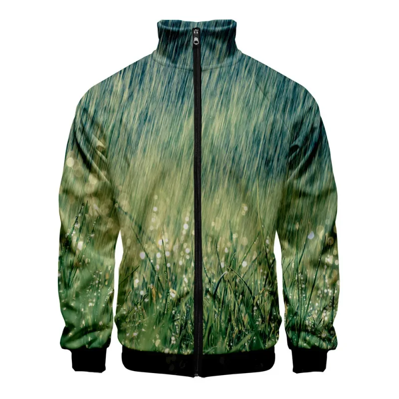 Harajuku Popular Rain 3D Print Zipper Raglan Jacket Windbreaker Boys/Girls Comfortable Stand Collar Jackets Coats