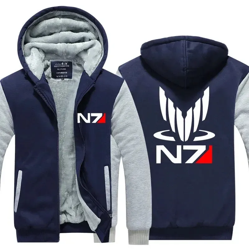 Effect N7 Hoodies Jacket Zipper Thickened Fleece Men's Winter Casual Fashion Men Women Anime Game Unisex N7 hoodie sweatshirt