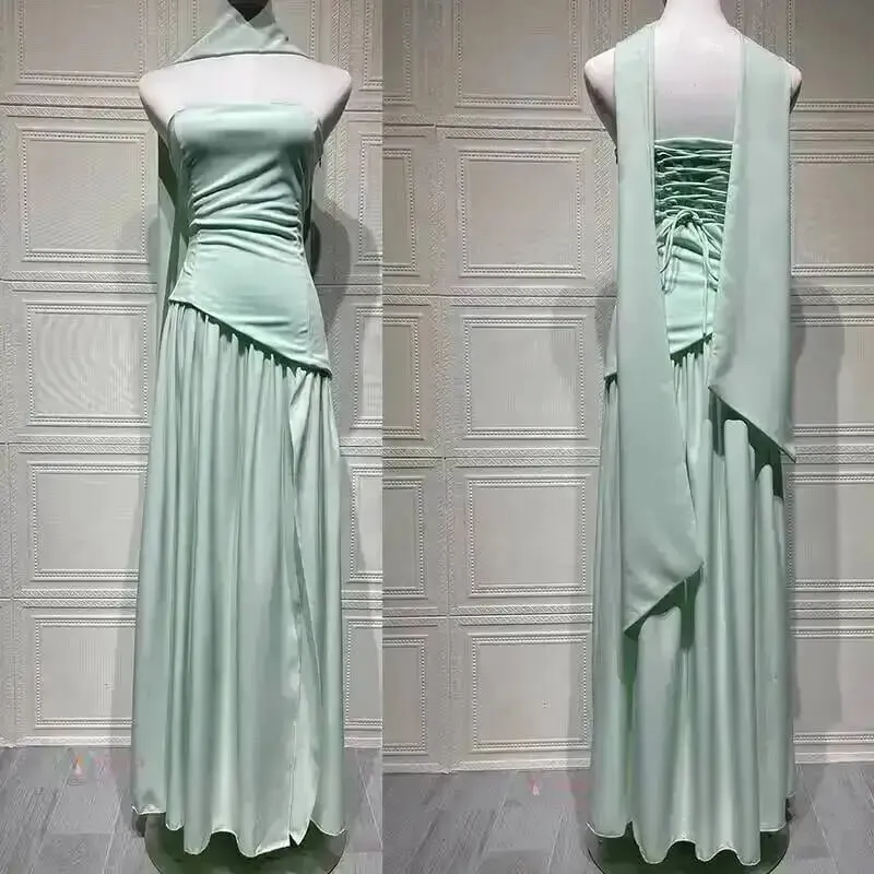 Giyu Sexy Evening Party Dresses Women 2025 Autumn Summer Maxi Long Dress Elegant Strapless Split Backless Pleated Dress