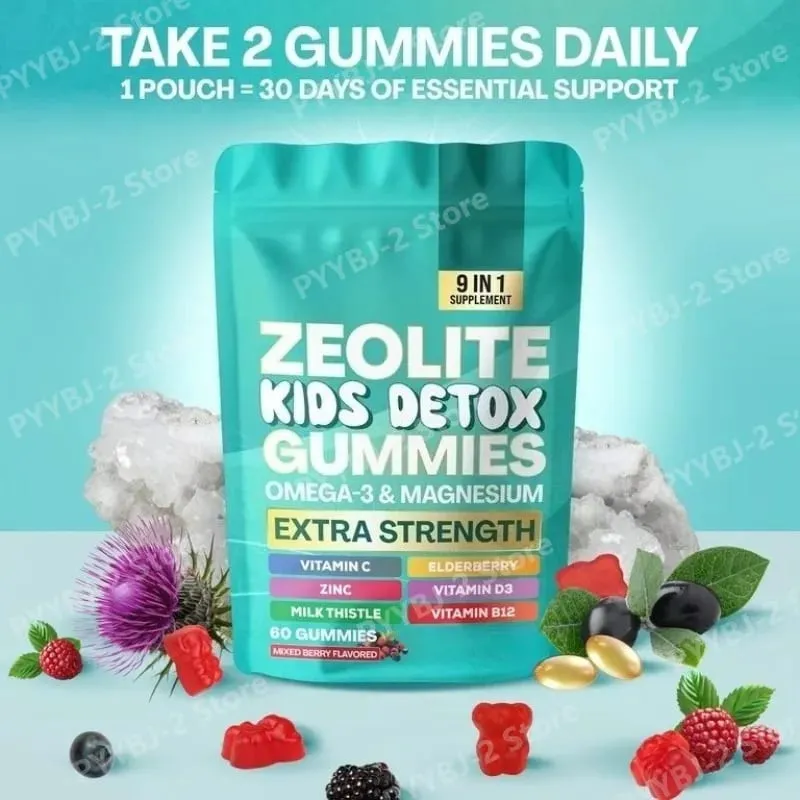 Zeolite Gummies 60 Count Contain Multivitamin Omega-3 Magnesium and Elderberry Support Detoxification & Immune System Health