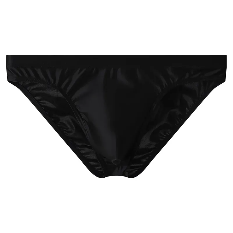 Slip bikini da uomo in raso marrone di lusso Cintura alta elastica Mutande lisce e lucide con custodia sagomata 3D Intimo traspirante
