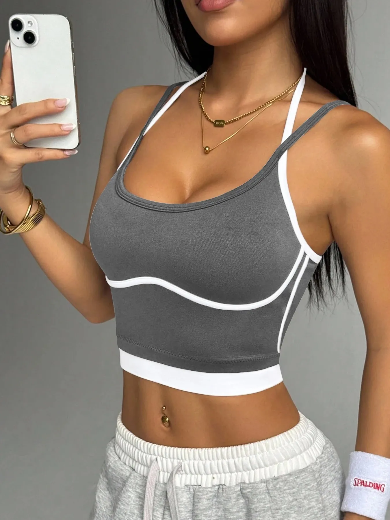 Color blocking non steel ring beautiful back sports vest for women's outdoor wear fitness running shock-absorbing gathering s