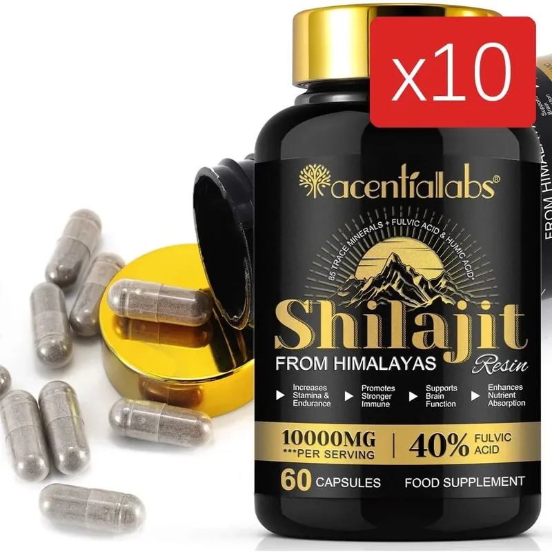 Shilajit Resin Capsules from Himalayas 1000mg 10:1 Extract 40% Fulvic Acid 60 Count Supports Stamina & Endurance Brain Function