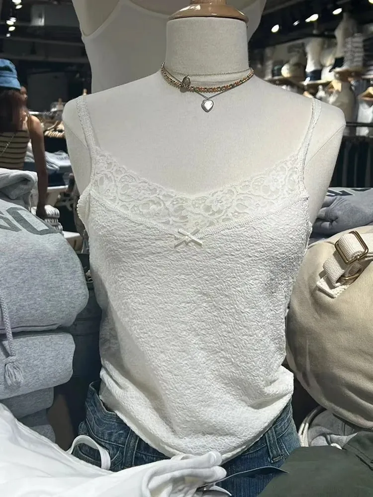 Lace Trim Strapless Tops Women Cotton Soft Slim White Sexy Sleeveless Camisole Sweet Cute Chic Tank Tops Y2K — image 20