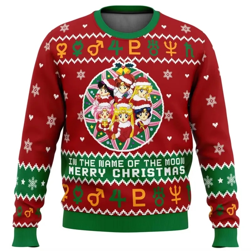 Sailor moon natal feio camisola anime 3d moletom topos outono e inverno cosplay papai noel pulôver dos desenhos animados suétere