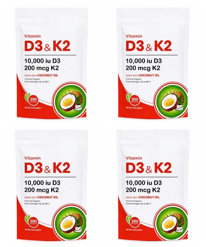 Vitamin D3 K2 Supplement 10 000 IU D3 200mcg K2 MK7 with Coconut Oil High Absorption Softgels for Bone & Immune Support 300Count