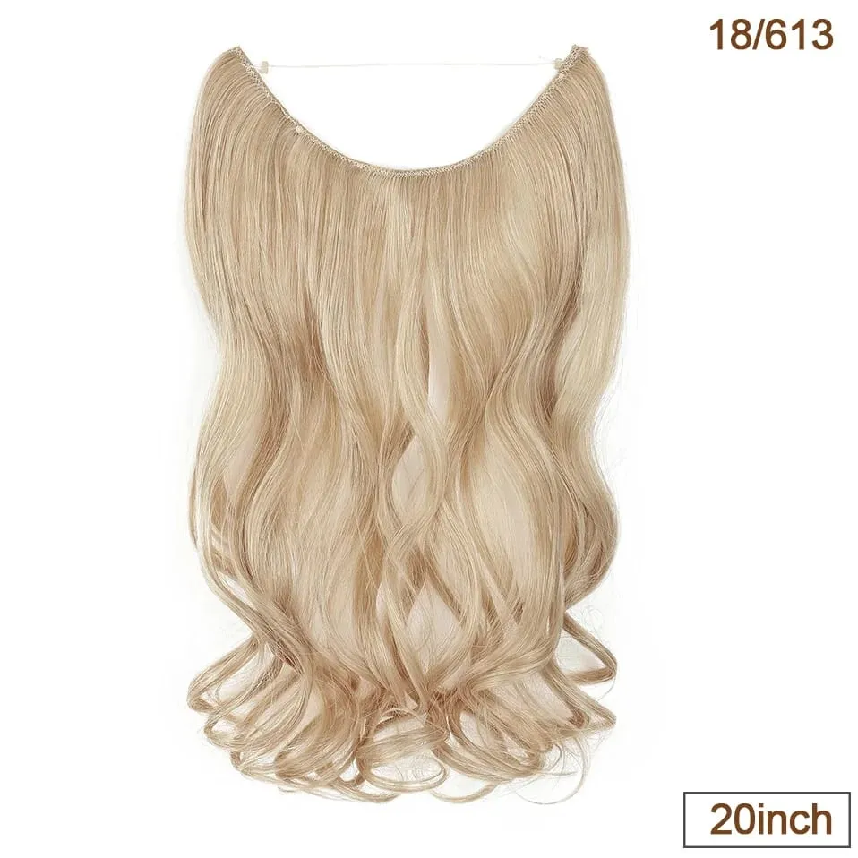 Synthetic Invisible Wire Hair Extensions Transparent Wire AdjustableLong Wavy Curly Secret Hairpiece 20 Inch for Women