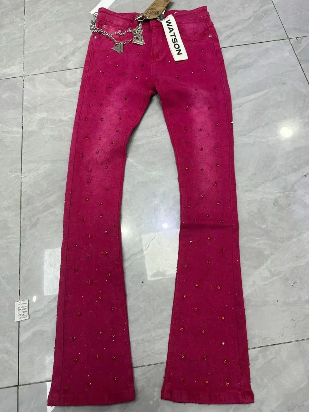 2026 Men's Multi-Pocket High Street Quality Slim Fit Skinny Long Denim Flared Men Yellow Red Pink Jeans Pants