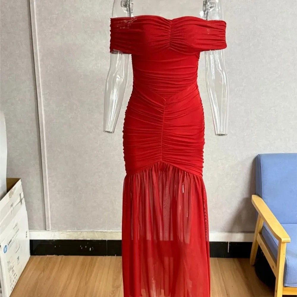 2026 MsChuh Summer Party Dresses For Woman Backless Evening Dress Solid Color Vestidos Off Shoulder Bodycon elegant Temperament