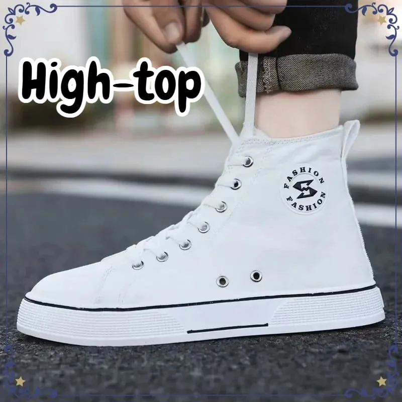 New Black High-top Canvas Mens Shoes Breathable Soft Bottom Non-slip Lace-up Casual Board Sneakers for Daily Streetwear Sneakers